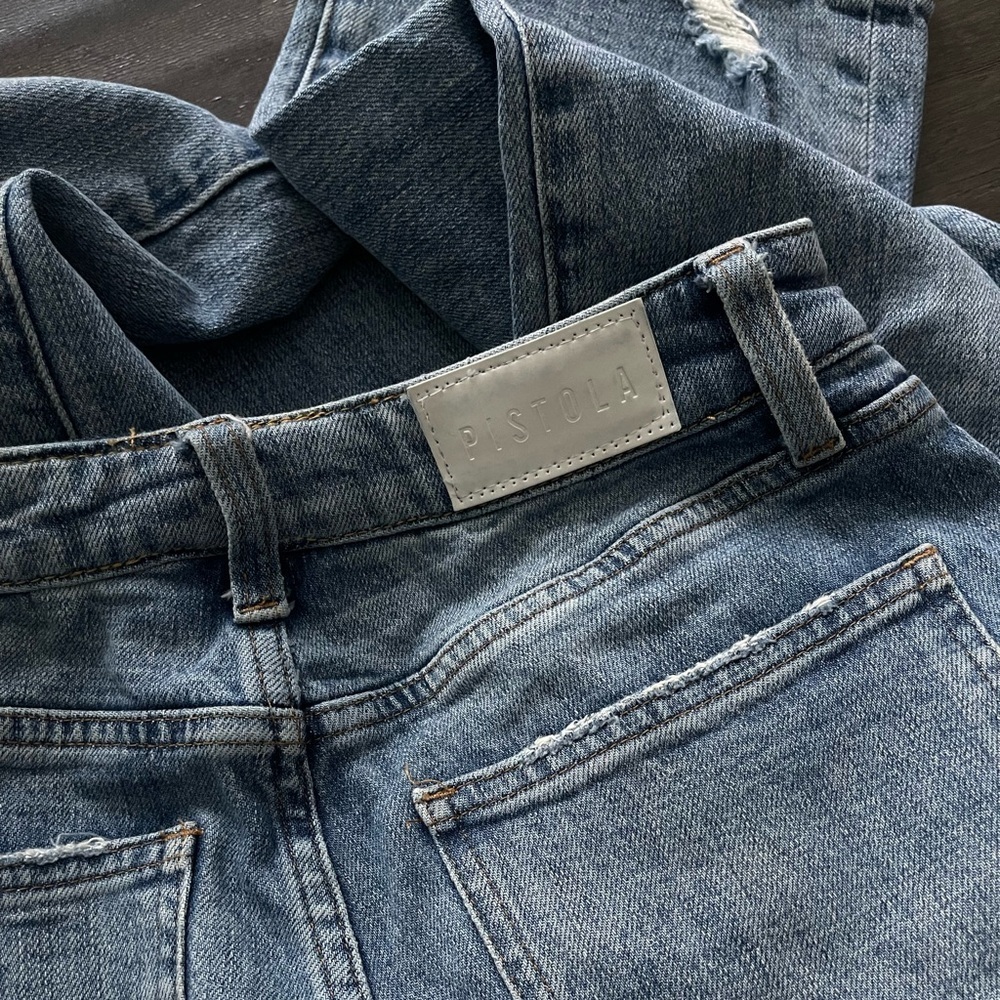 Pistola High Rise Blue Distressed Straight Leg Jeans with Classic Medium Wash 28 - Picture 7 of 9
